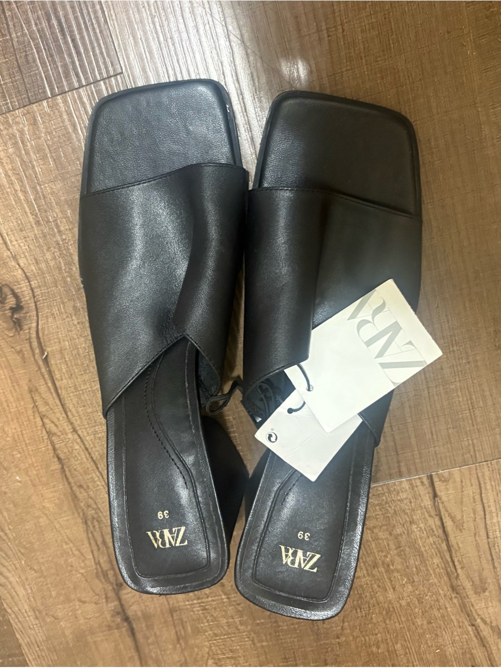 Zara Black Leather Mules